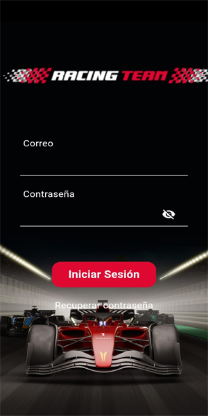 Pantalla de Login Racing Team